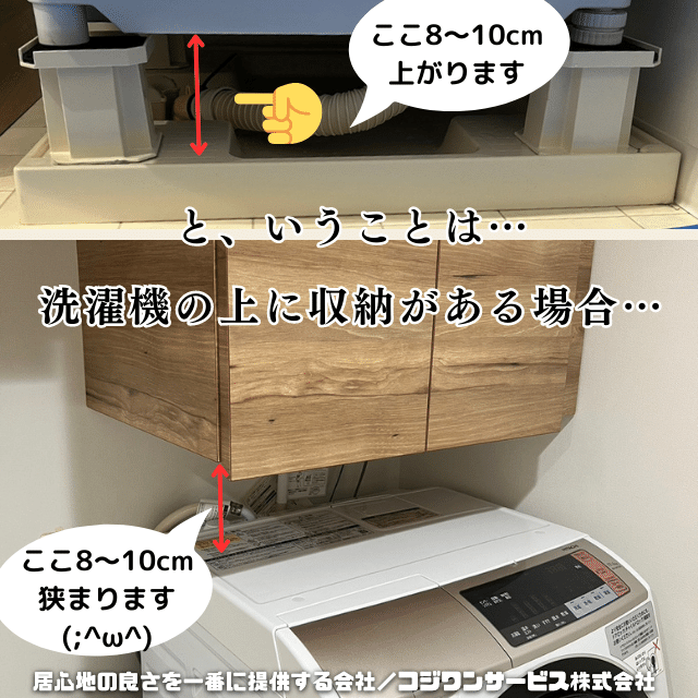 洗濯機と上部棚との距離