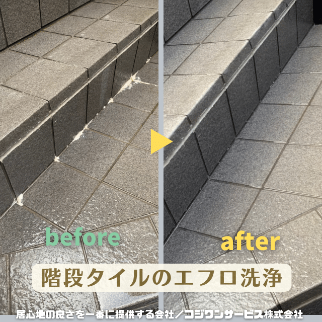 階段タイルのエフロ洗浄