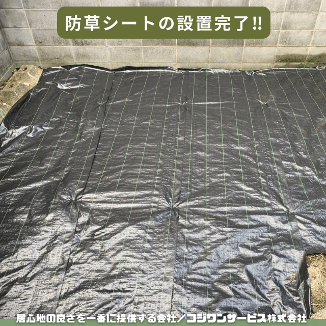 防草シートの設置完了 防草シートの設置完了