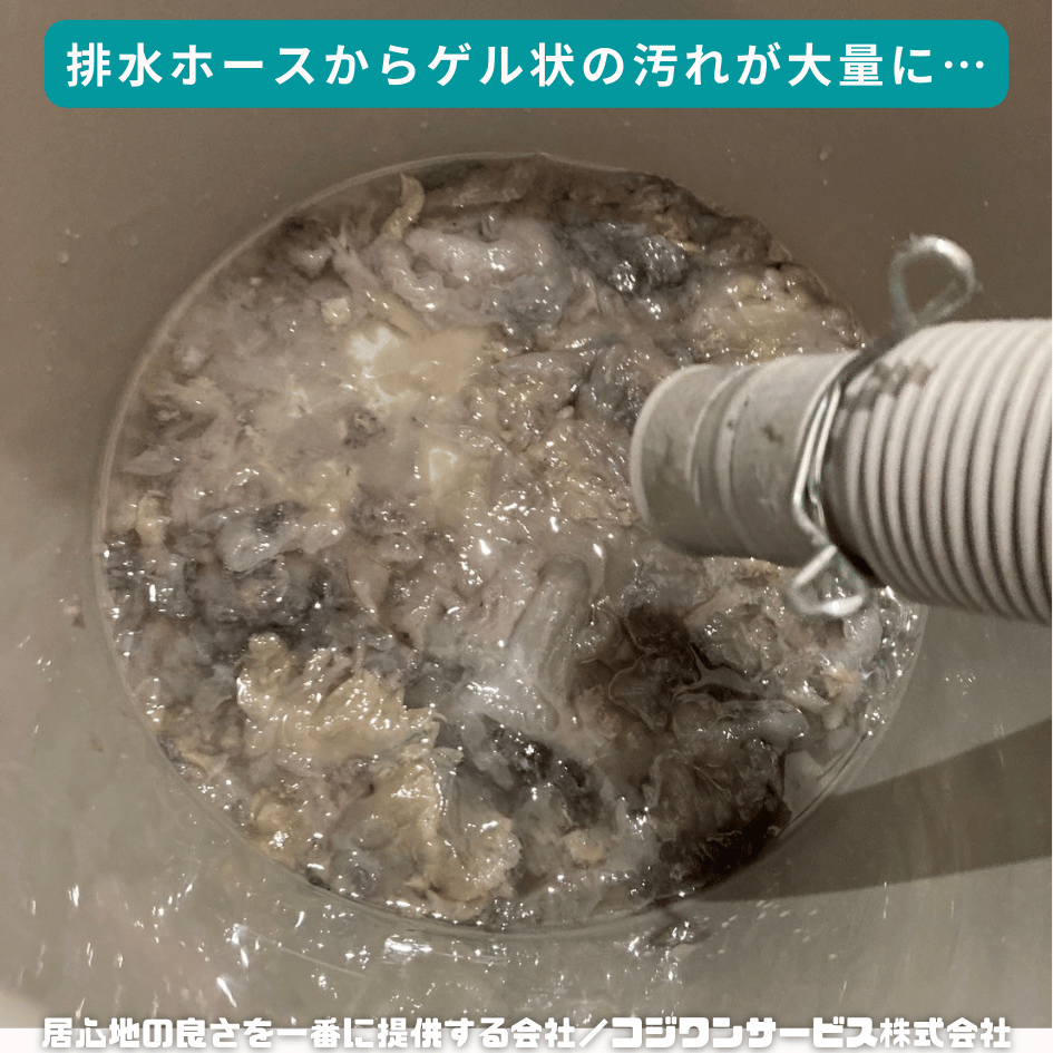 排水ホースから大量のゲル状の汚れ