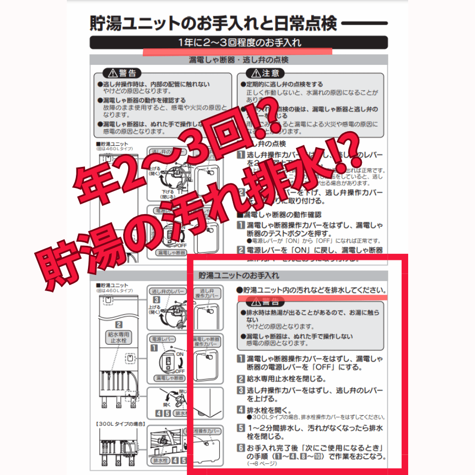年2~3回貯湯ユニットの汚れを排水 年2~3回貯湯ユニットの汚れを排水