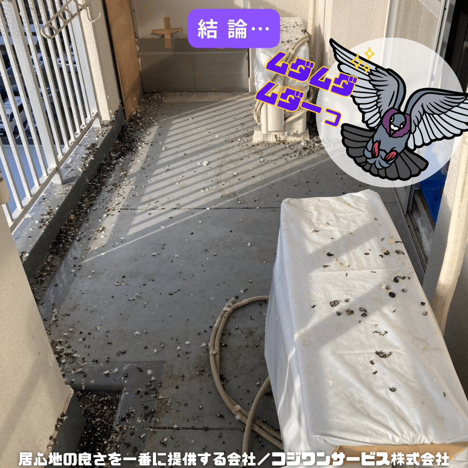 鳩除け剣山を設置するも鳩糞だらけになったベランダ